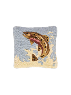  Leaping Brown Trout Hooked Wool Pillow Weston Table 
