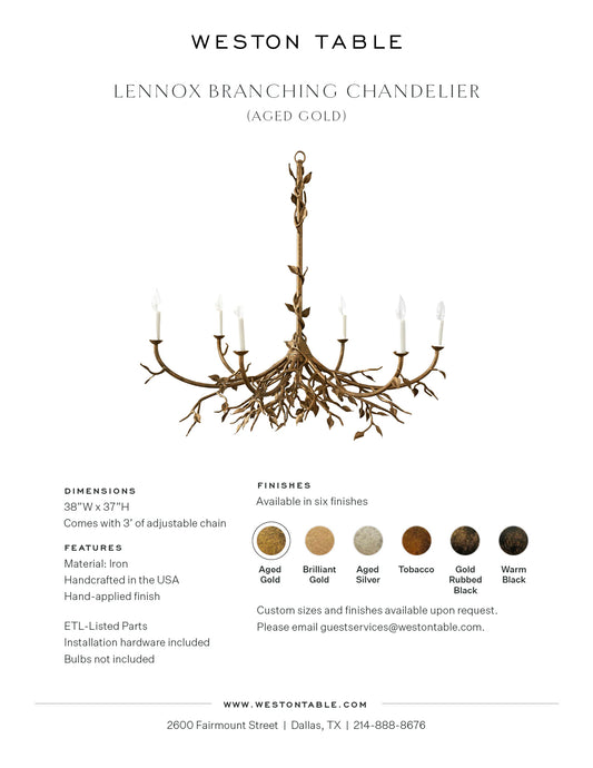 Lennox Branching Chandelier Aged Gold Weston Table