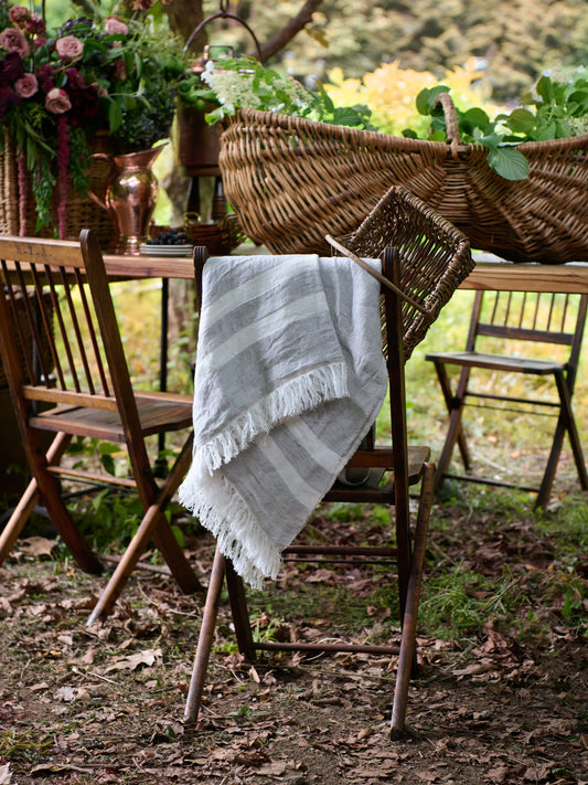 Libeco Belgian Throw Grey Stripe Weston Table