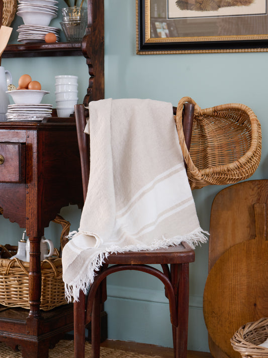 Libeco Belgian Throw Flax Stripe Weston Table