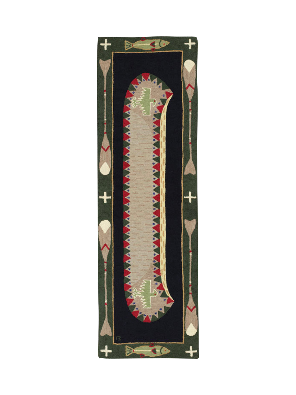 Long Boat Green Hooked Wool Rug Weston Table