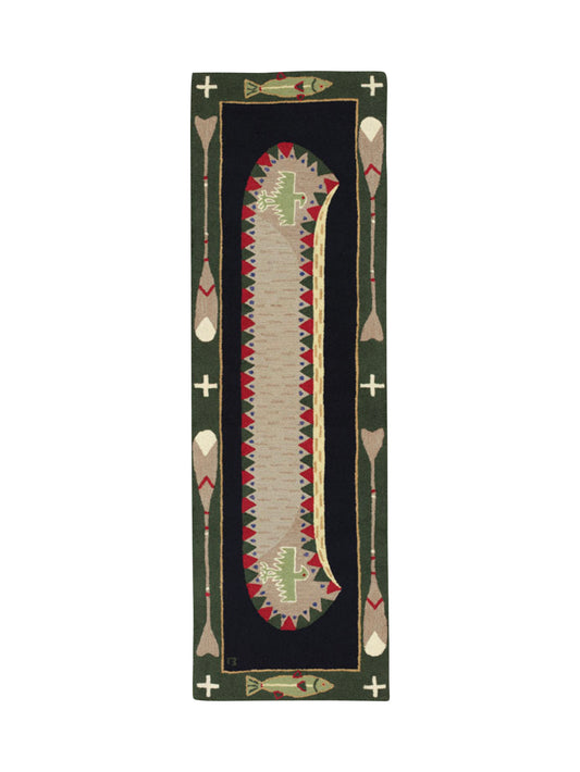 Long Boat Green Hooked Wool Rug Weston Table