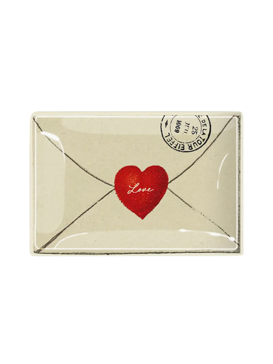 Love Script Envelope with Heart Decoupage Glass Tray Weston Table