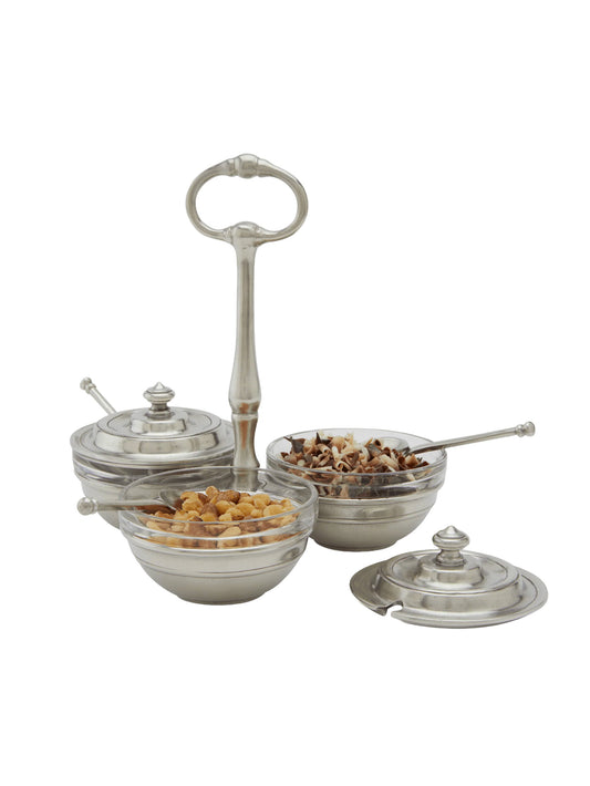 MATCH Pewter Condiment Caddy Set with Lids & Spoons Weston Table