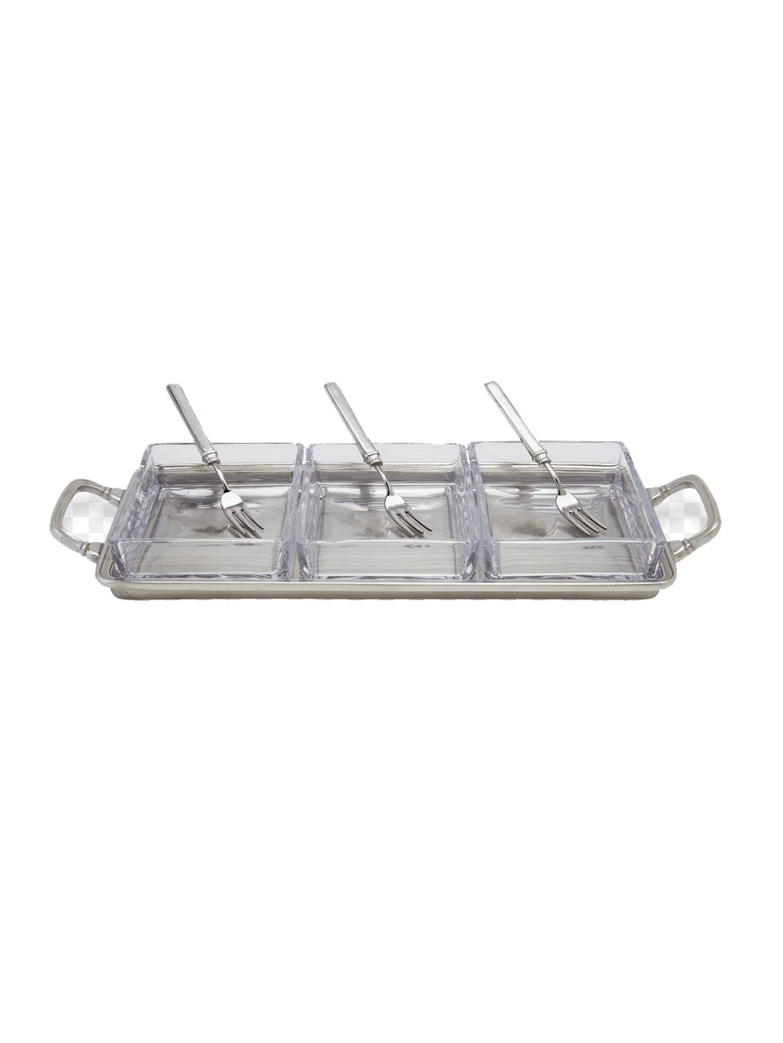 MATCH Pewter Crudité Tray with Crystal Inserts and Handles