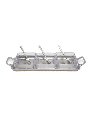  MATCH Pewter Crudité Tray with Crystal Inserts and Handles 