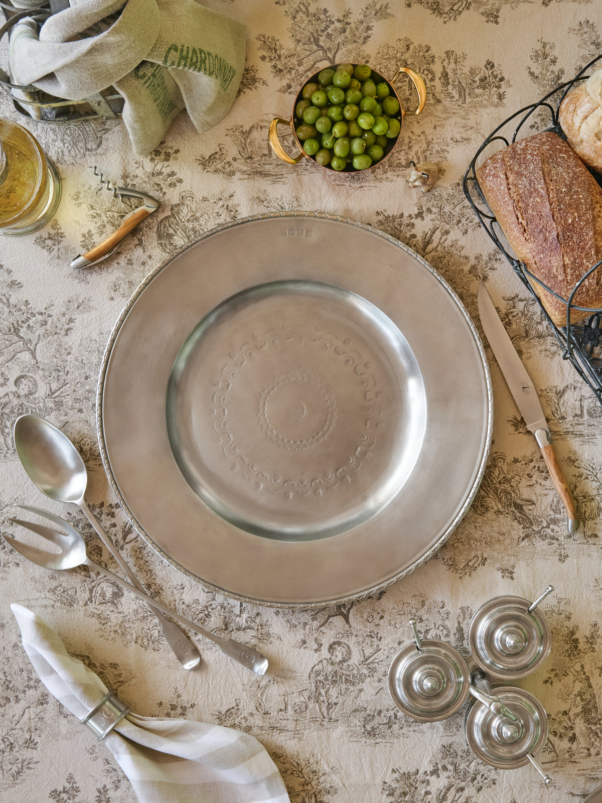 MATCH Pewter Engraved Round Platter Weston Table