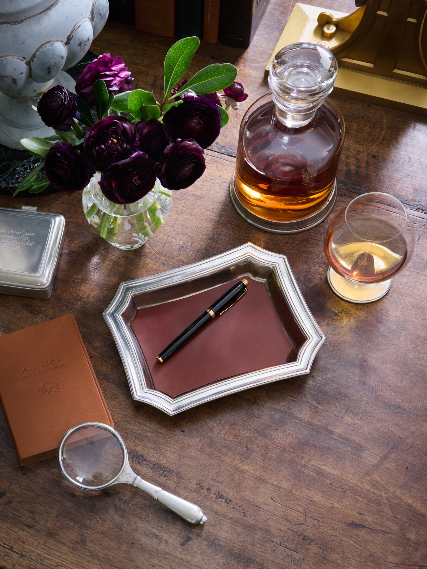 MATCH Pewter Pocket Change Tray with Leather Insert Weston Table