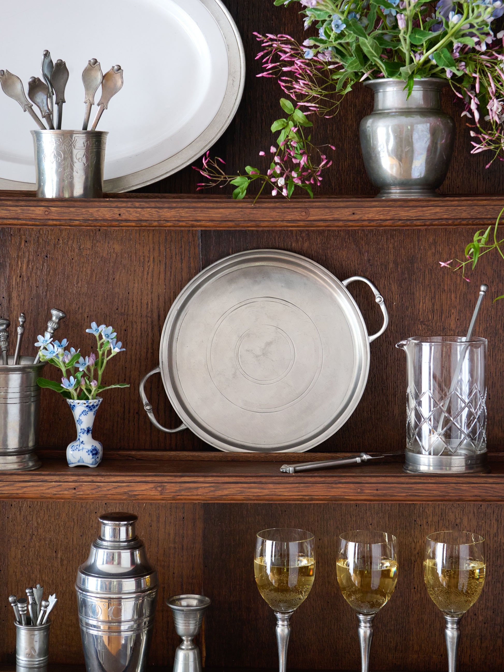 MATCH Pewter Round Tray with Handles Weston Table