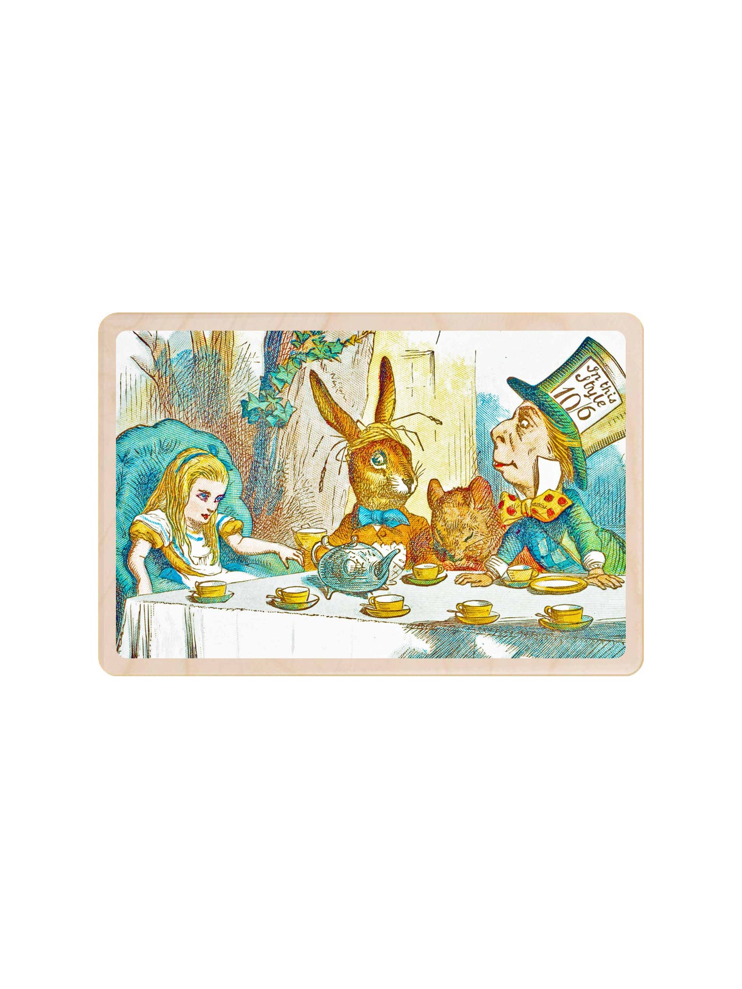 Mad Hatter Tea Party Wooden Postcard Weston Table