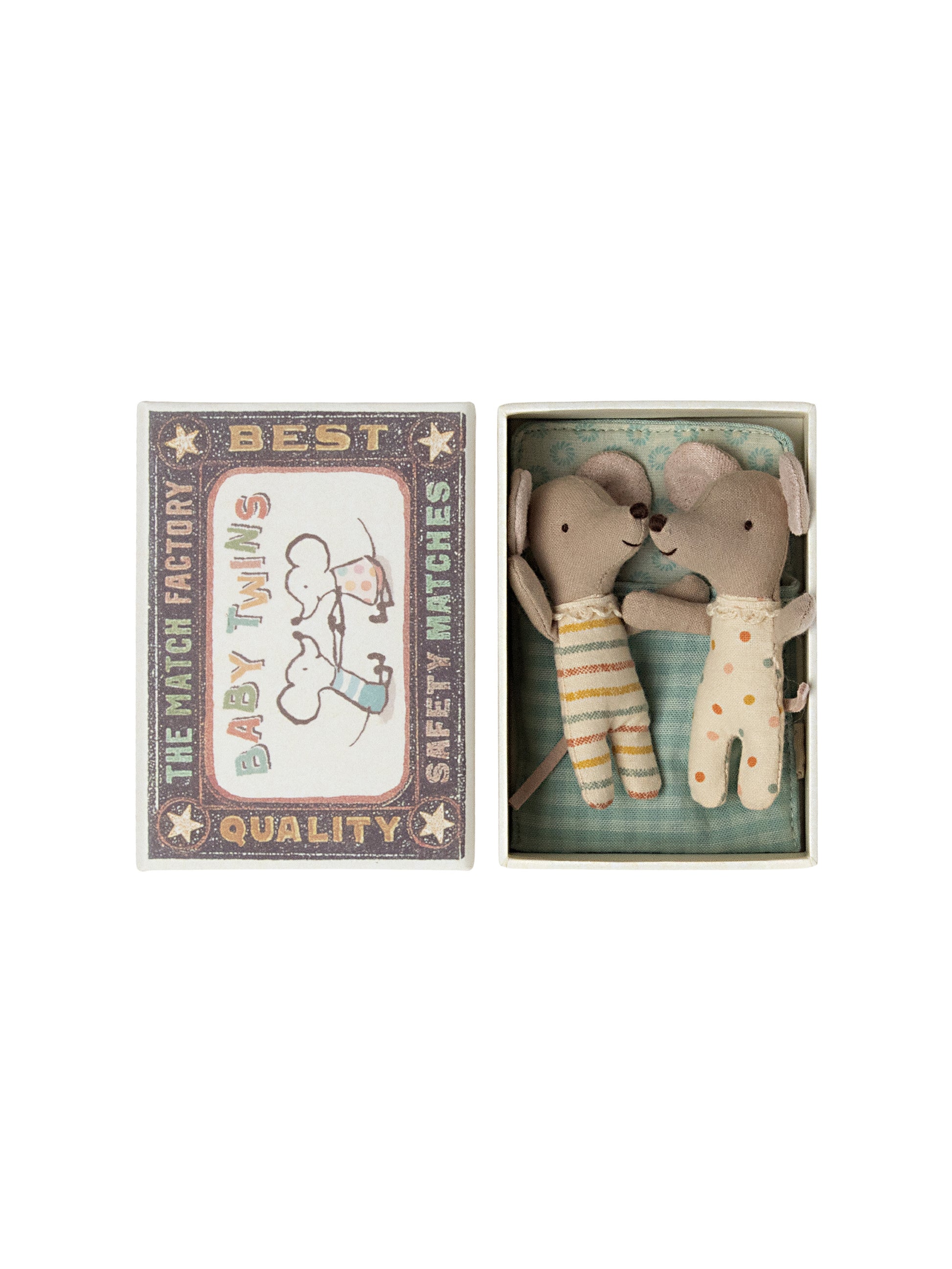 Maileg Baby Mice Twins in Matchbox Weston Table