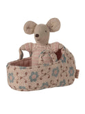 Maileg Baby Mouse in Carry Cot Rose Weston Table