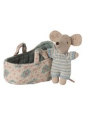 Maileg Baby Mouse in Carry Cot Blue Weston Table