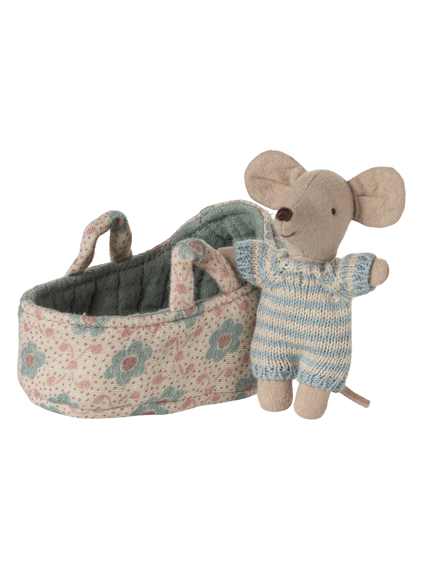 Maileg Baby Mouse in Carry Cot Blue Weston Table