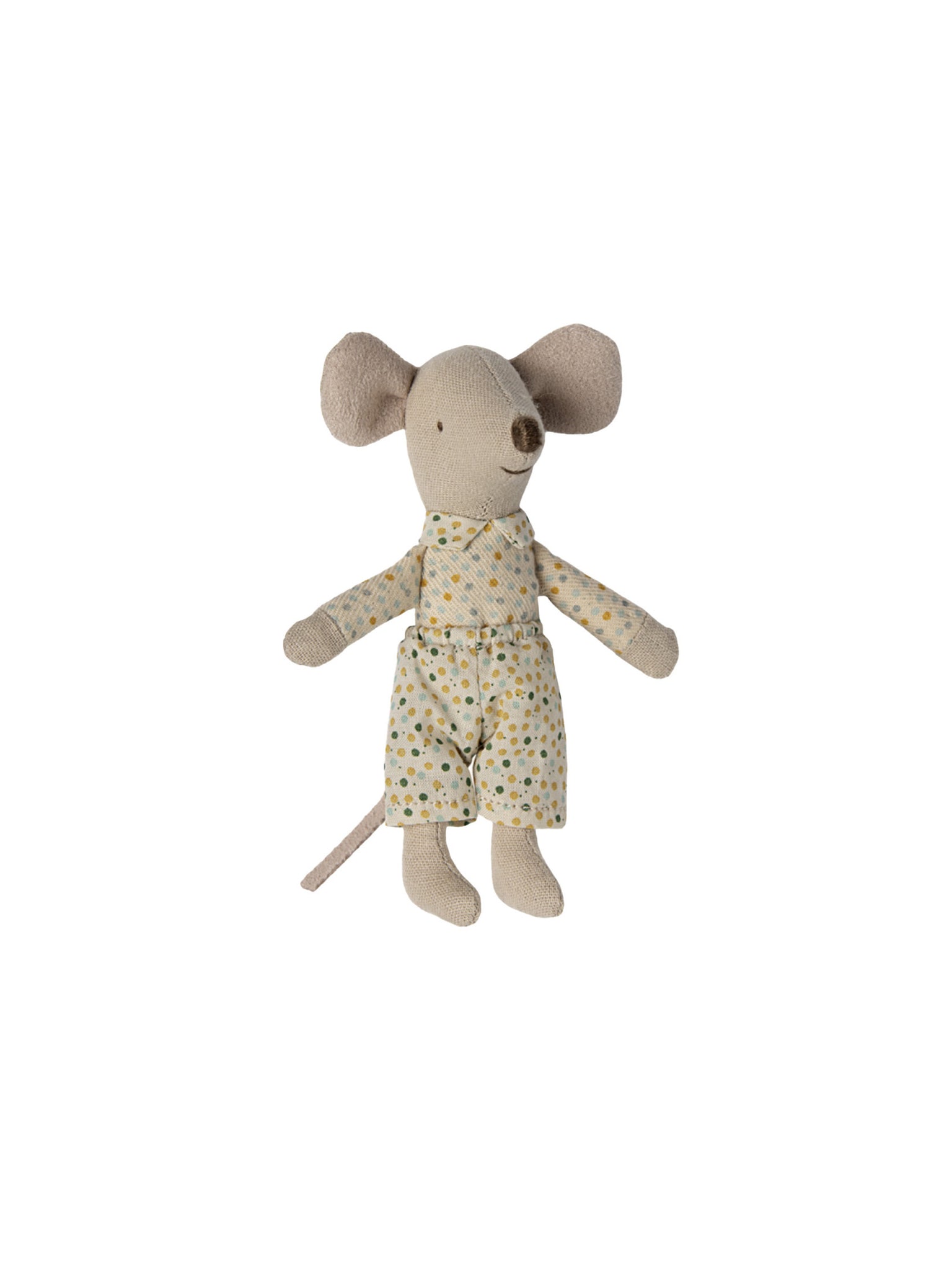 Maileg Little Brother Mouse in Matchbox Dotted Clothes Weston Table
