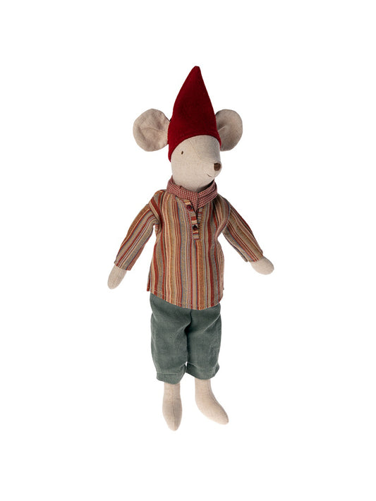 Maileg Medium Christmas Mouse Boy in Striped Shirt Weston Table