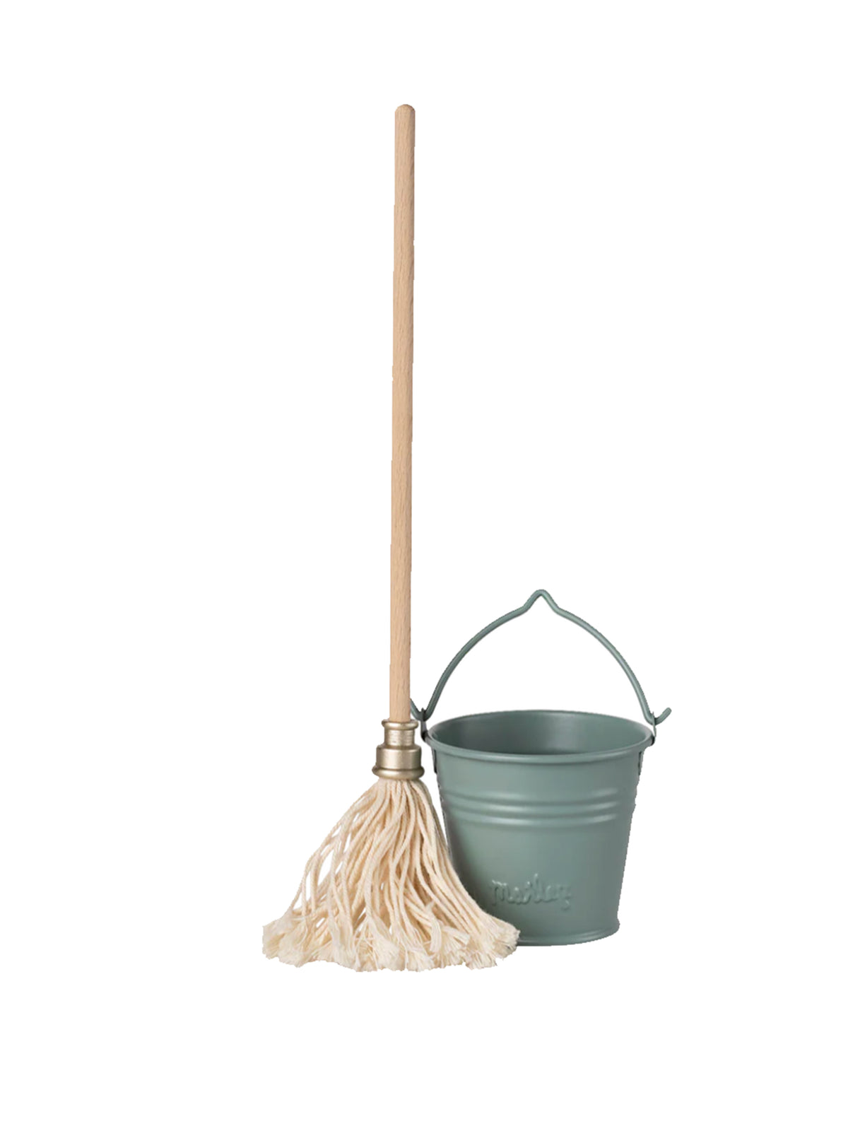 Maileg Miniature Bucket & Mop Light Blue Weston Table