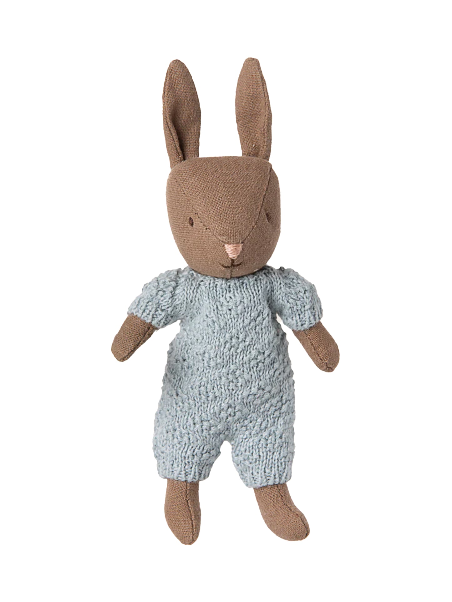 Maileg Rabbit Micro Brown Blue Knitted Suit Weston Table