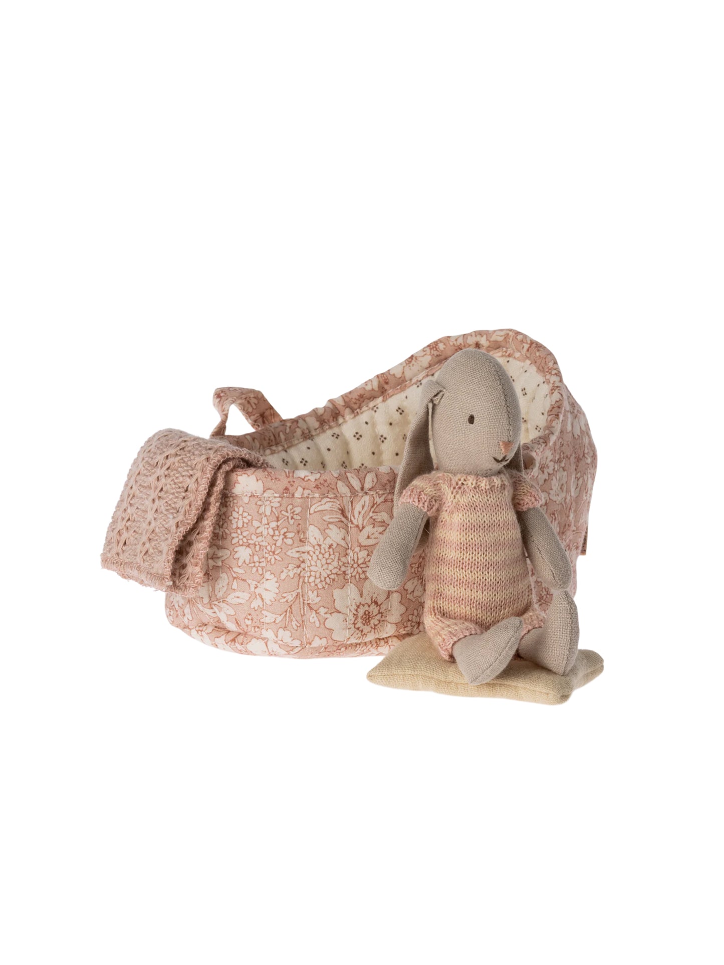 Maileg Rabbit in Carry Cot Micro Pink Weston Table