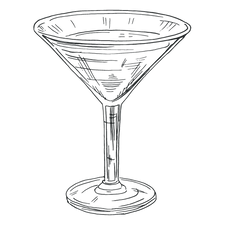 Line drawing of a martini glass on a white background