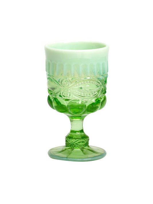 Mosser Glass Eye Winker Goblet Set Green Opal Weston Table