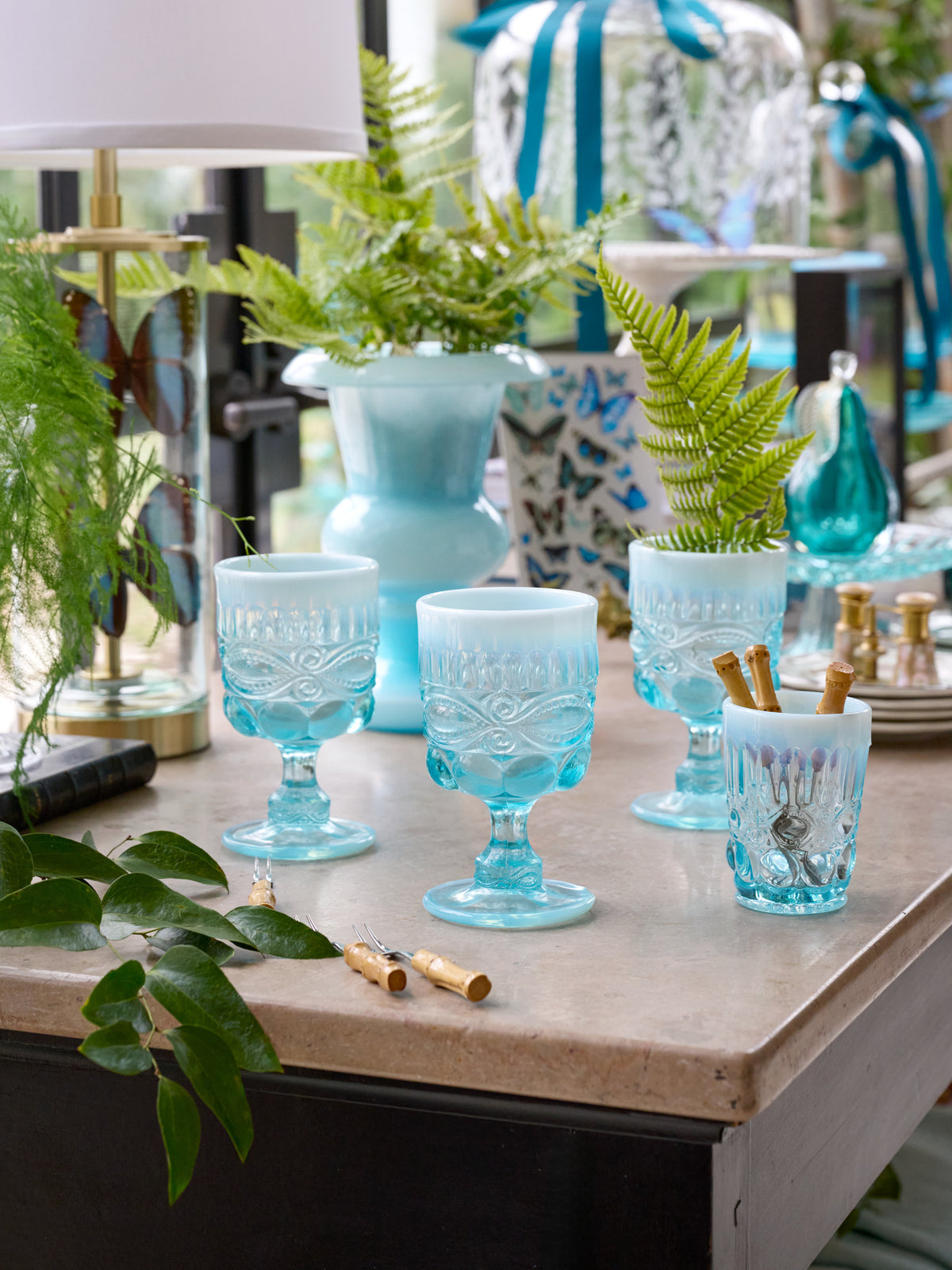 Mosser Glass Eye Winker Goblet Set Weston Table