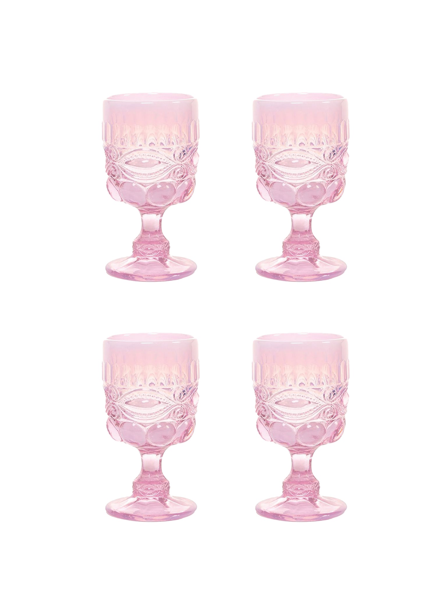 Mosser Glass Eye Winker Goblet Set Pink Opal Weston Table