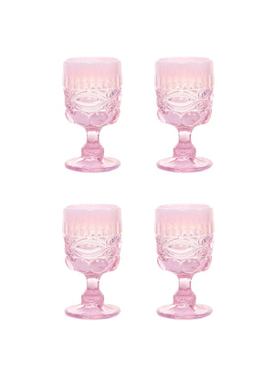  Mosser Glass Eye Winker Goblet Set Pink Opal Weston Table 