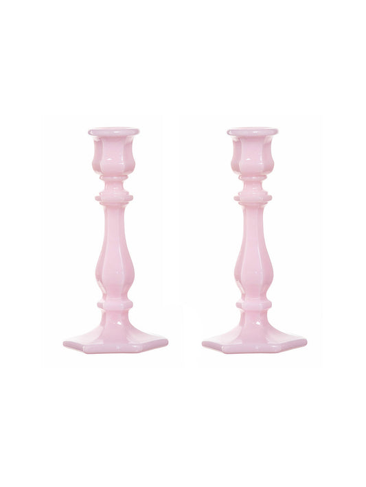 Mosser Glass Pink Candlestick Pair Weston Table