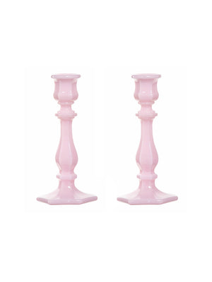  Mosser Glass Pink Candlestick Pair Weston Table 