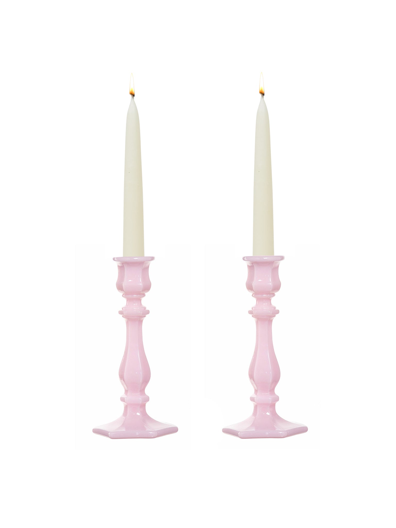 Mosser Glass Pink Candlestick Pair Weston Table