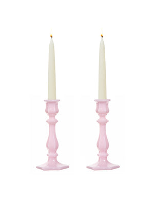  Mosser Glass Pink Candlestick Pair Weston Table 