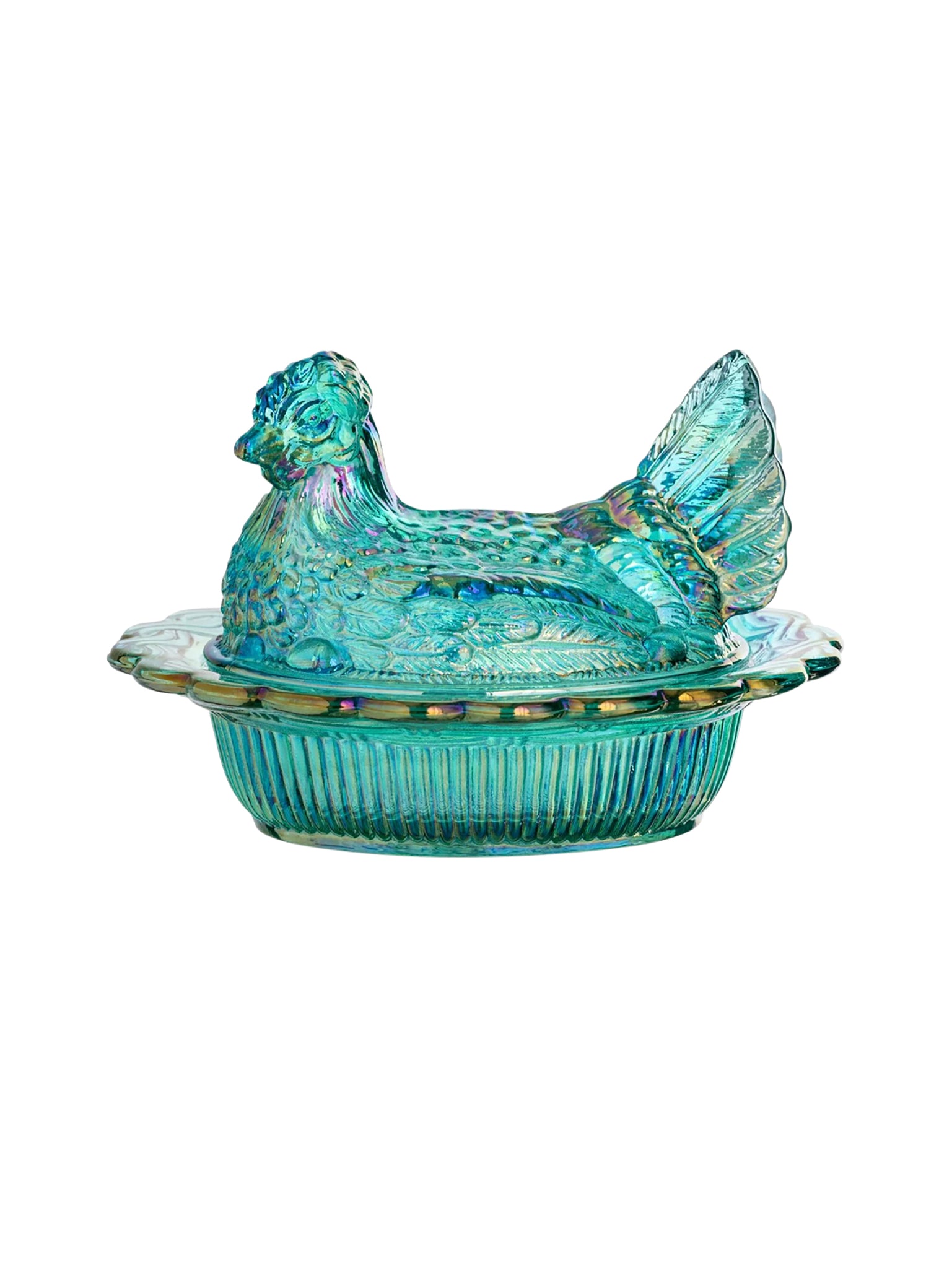 Mosser Glass Teal Hen on Nest Dish Weston Table