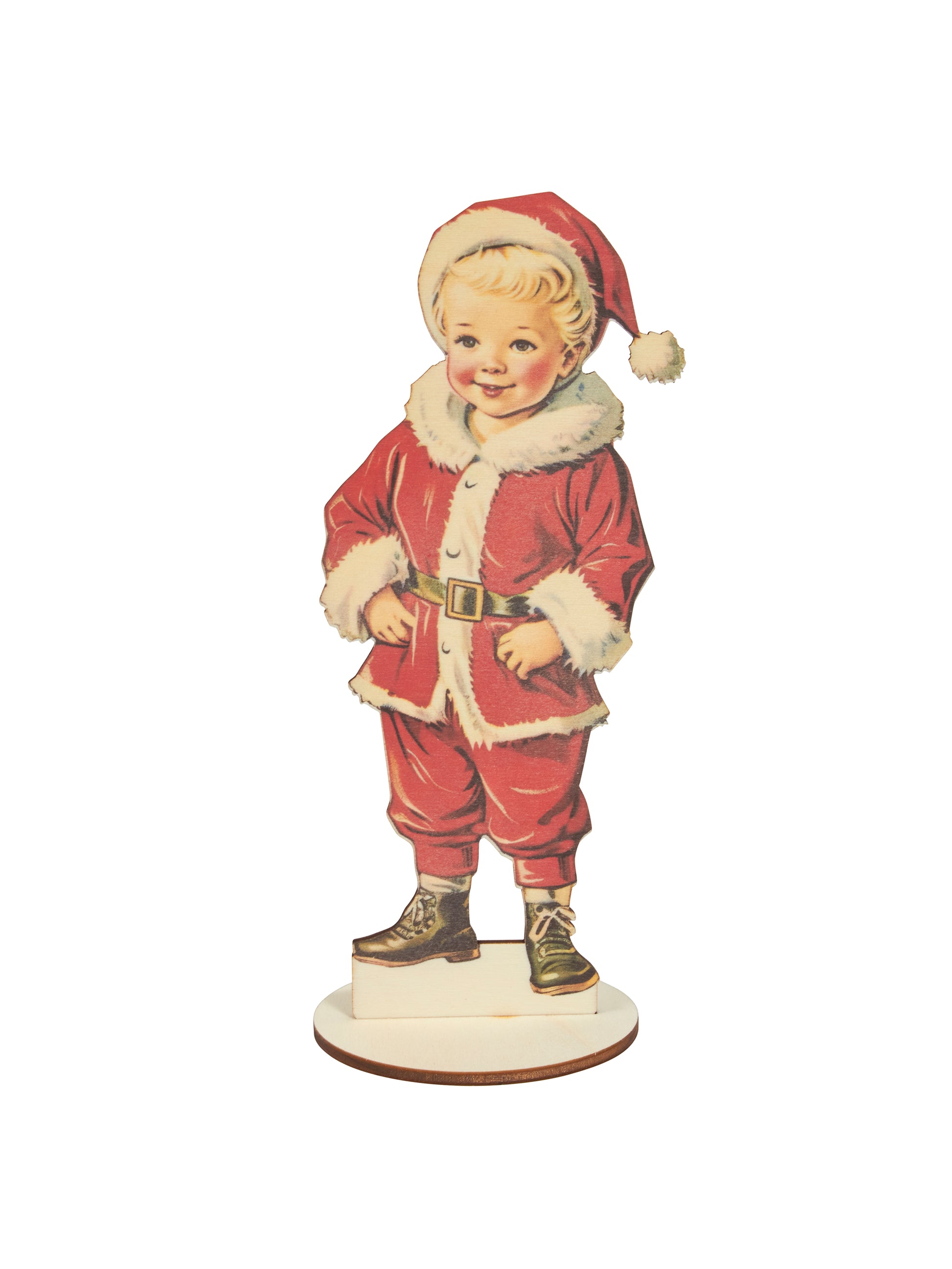 Nostalgic Boy in Santa Suit Standing Decor Weston Table