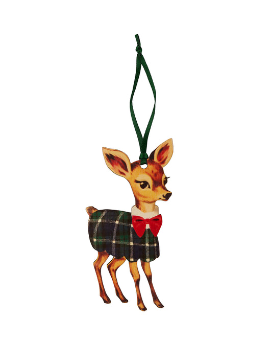 Nostalgic Deer Ornament Black Watch Plaid Sweater Weston Table