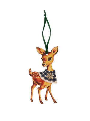  Nostalgic Deer Ornament Blue and White Plaid Scarf Weston Table 