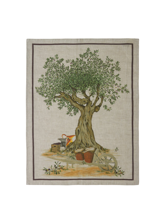 Olive Tree Linen Purple Border Kitchen Towel Weston Table