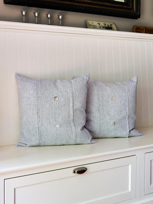Oxford Stripe Button Pillow Weston Table