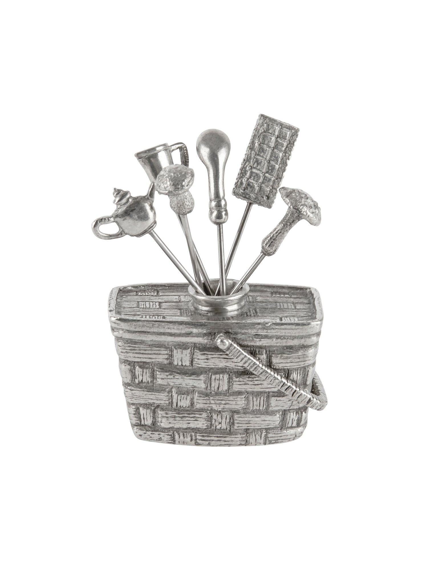 Pewter Picnic Basket with Cheese Picks Weston Table