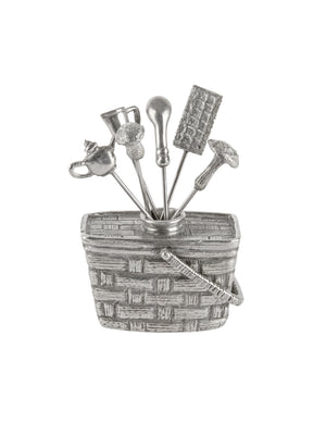  Pewter Picnic Basket with Cheese Picks Weston Table 
