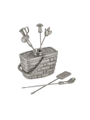  Pewter Picnic Basket with Cheese Picks Weston Table 