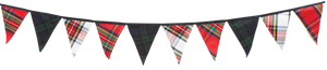 Plaid patterned flag bunting with red, green, and black colors. 