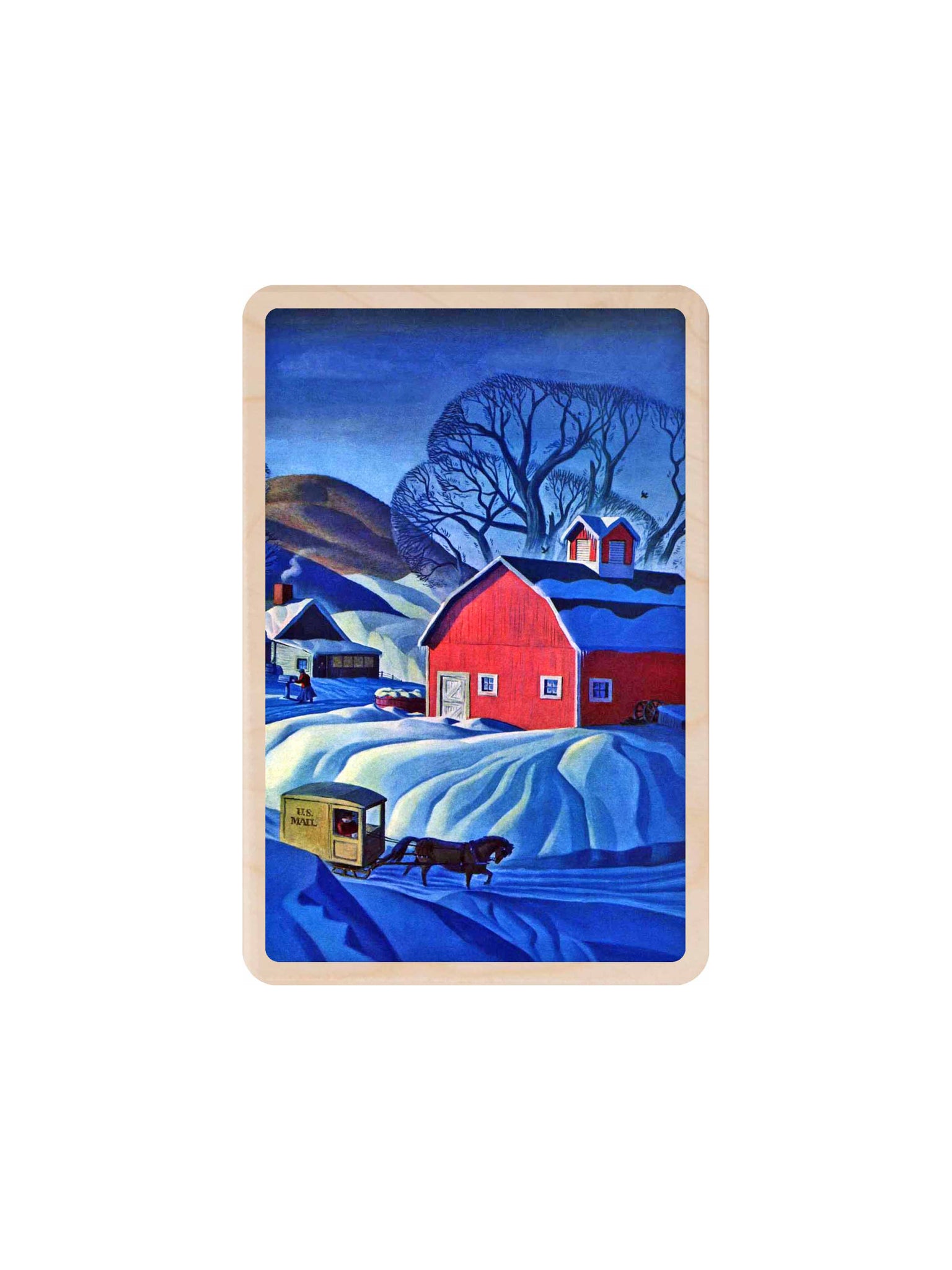 Red Barn in Snow Wooden Postcard Weston Table