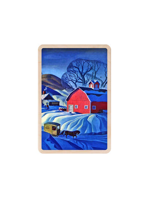  Red Barn in Snow Wooden Postcard Weston Table 