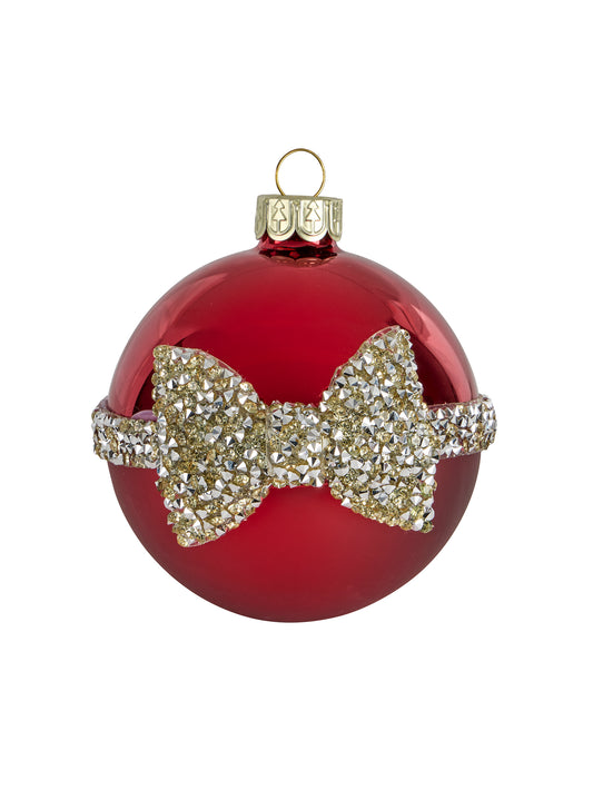 Red Christmas Ball with Jewelled Bow Ornament Weston Table