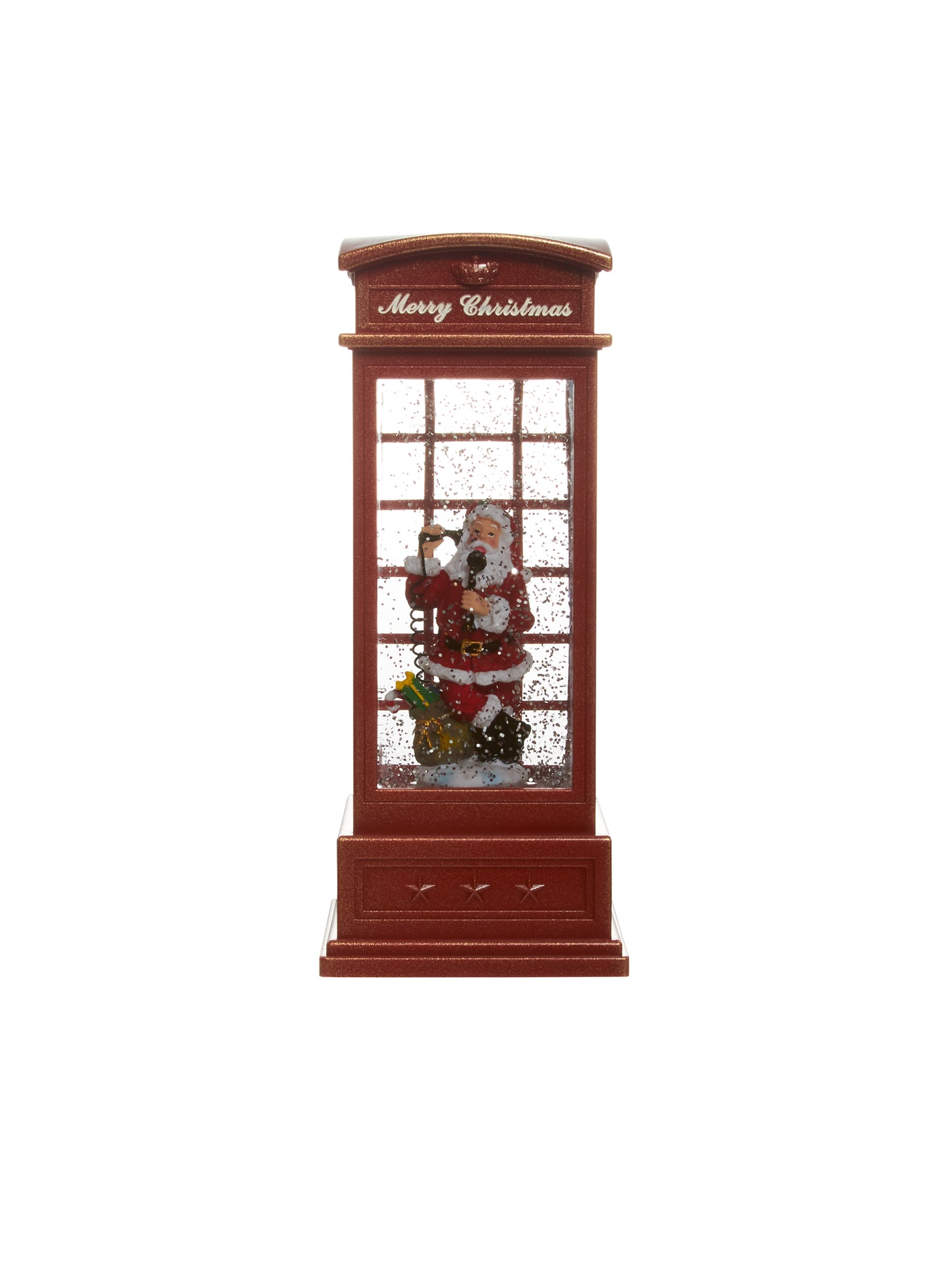 Red London Phone Booth with Santa Snow Globe Lantern Weston Table