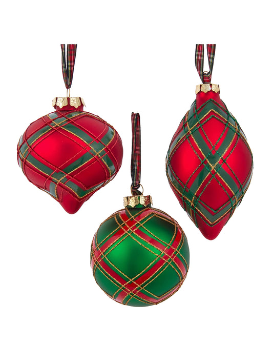 Red and Green Plaid Ornament Trio Weston Table