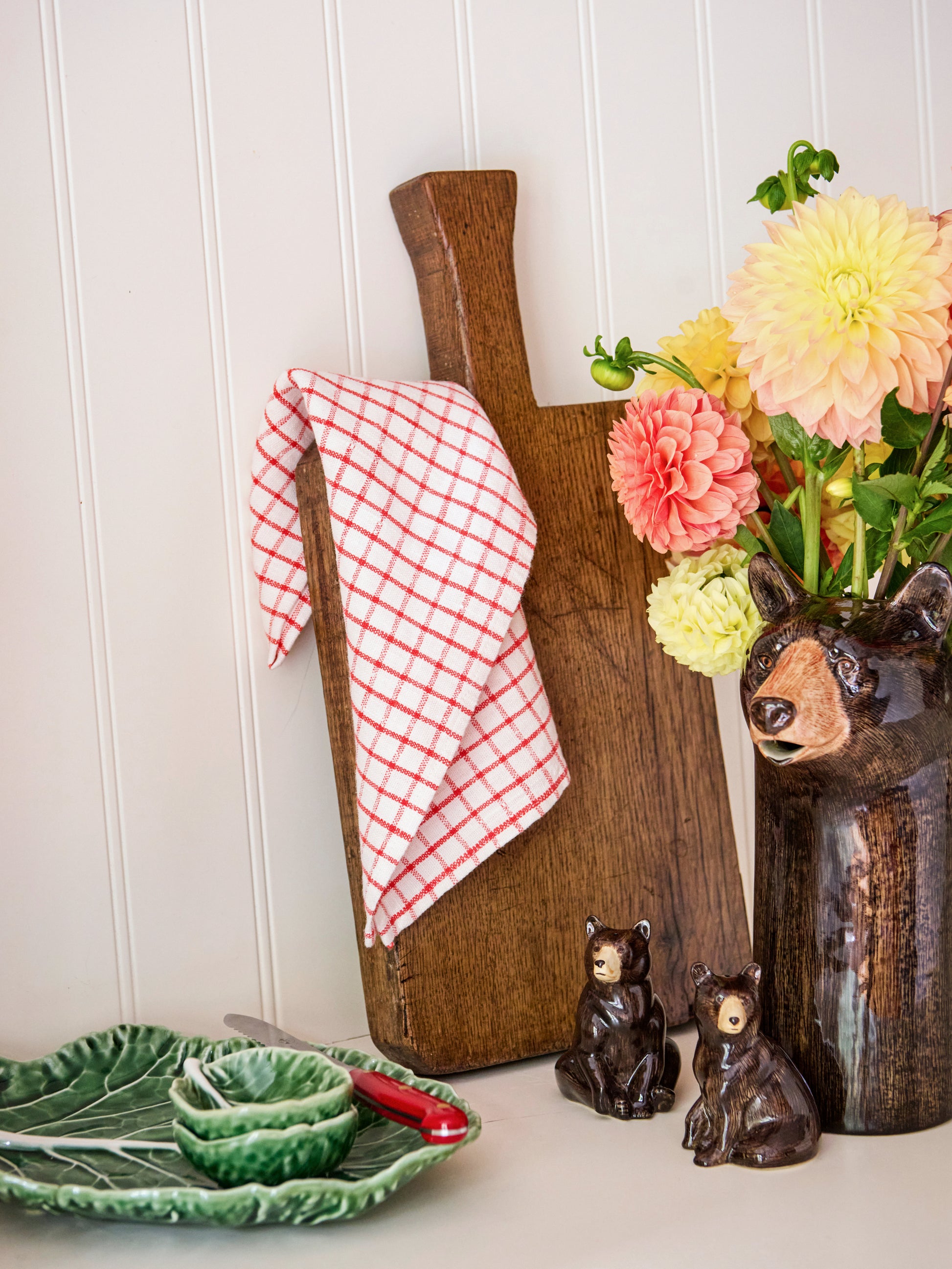 Red and White Graphic Check Kitchen Towels Weston Table