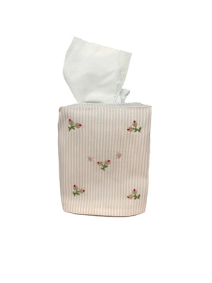 Rosebud Embroidered Pink Stripe Tissue Box Cover Weston Table 