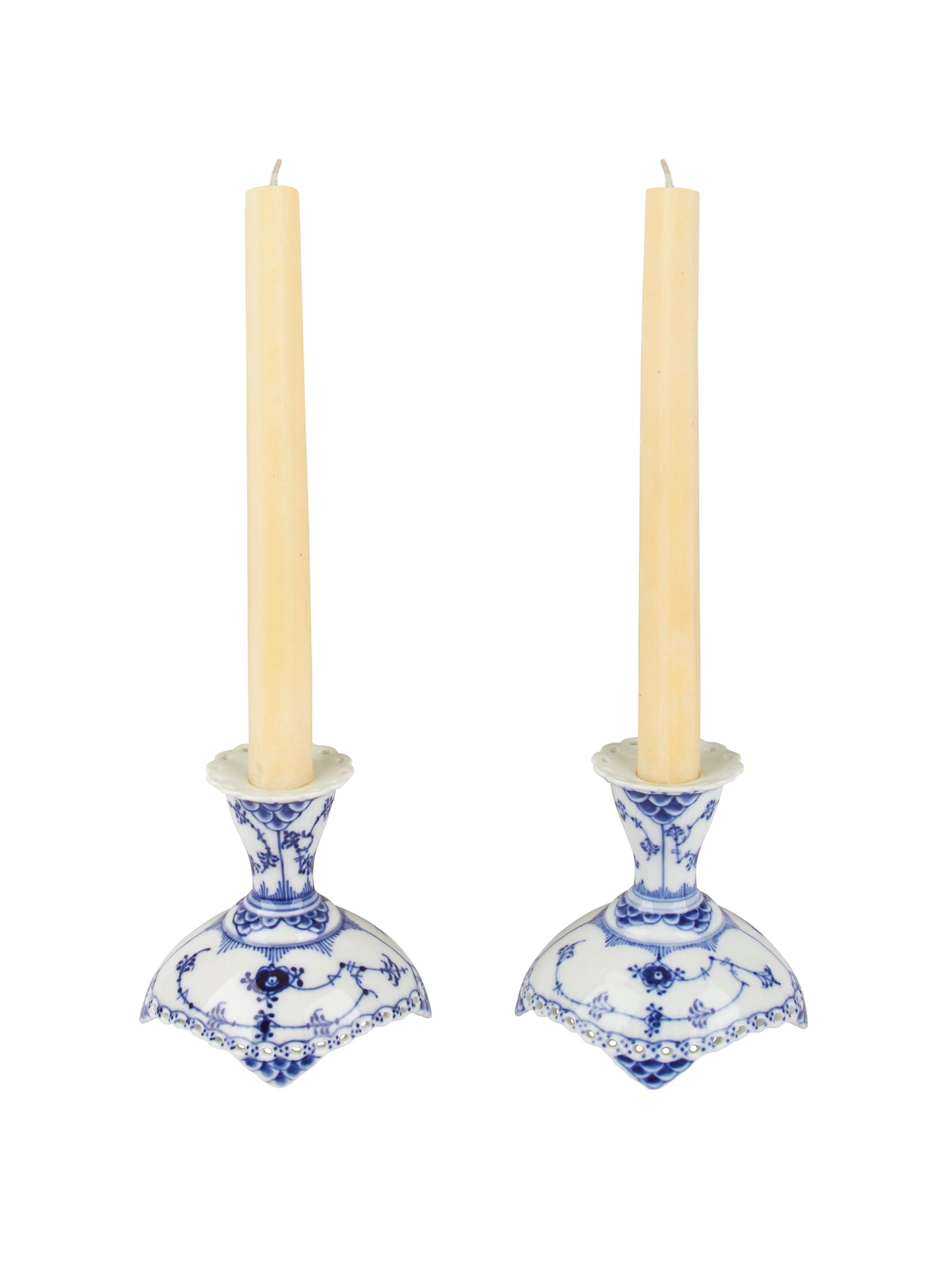 Royal Copenhagen Blue Fluted Full Lace Candlestick Pair Weston Table